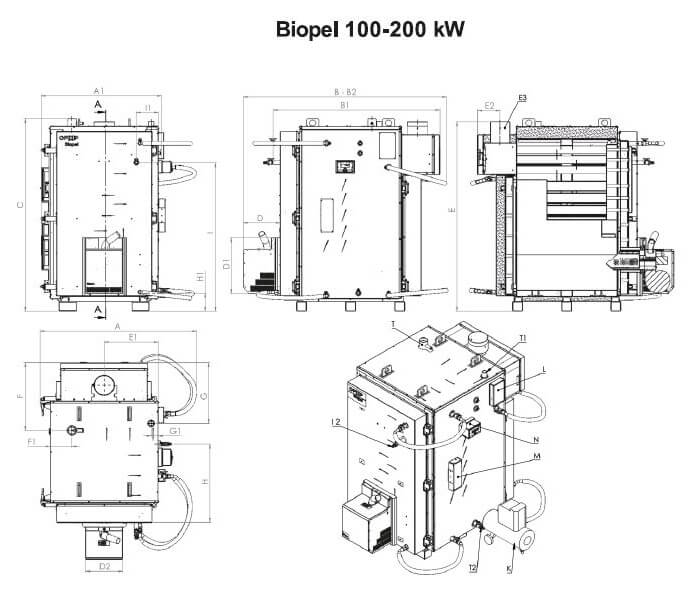 Abmessungen Biopel Premium 100 - 200 kW