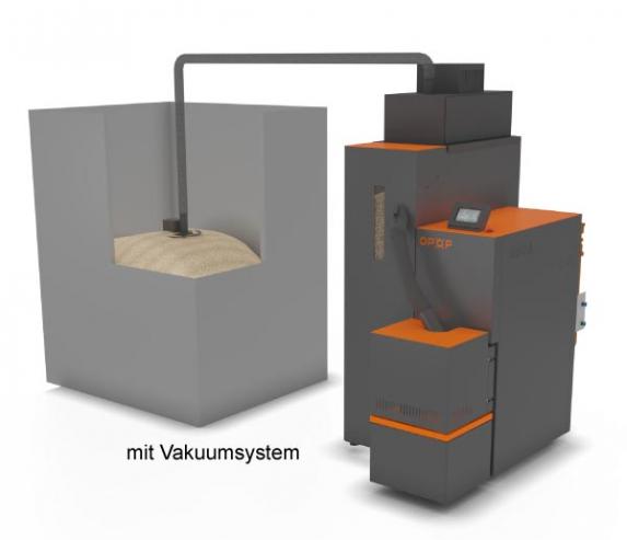 Pelletheizung Biopel Mini mit Reinigungsassistent im Komplett Set mit Vakuumsystem